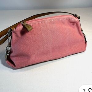 Fossil  Pink Canvas Shoulder Bag with Brown Strap